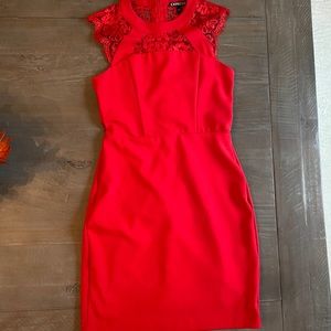 Express red mini dress with lace accent